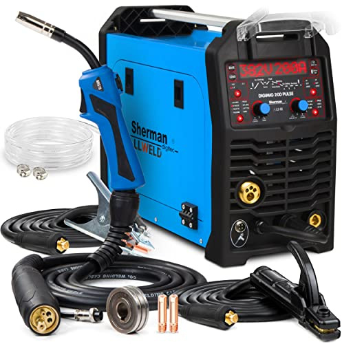 Sherman DIGIMIG 200 Pulse - 230 V 200 A Maquina de soldar de hilo sin gas y con gas 3 en 1 - Double Pulso, Sinergia - MIG MAG, MMA, TIG LIFT - Funciones: 2T/4T, Memoria de ajustes