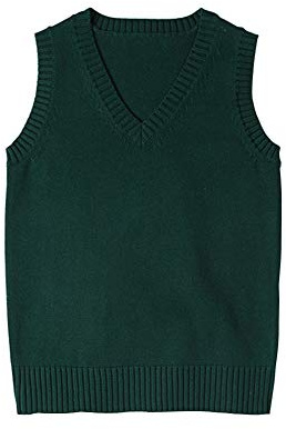jinghuiyue Women’s V Neck Sweater Vest School Uniform Solid Color Sleeveless Knit Sweaters Pullover Tank Tops（Dark Green-S）