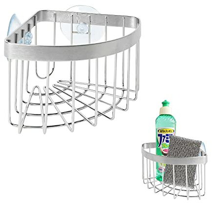 Dveda Sink Caddy, Dish Cloth Hanger Sponge Holder, Save Space Triangle 2-in-1 Sink Caddy, 304 Stainless Steel Corner Kitchen Sink Organizer, No Drilling with 2Pcs Suckers