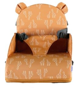NOUKIE'S - Rehausseur Ocre Bébé de 9 mois à 3 ans Chaise Enfant avec Dossier et Coussin- Léger, Pliable et Nomade - Harnais, Sécurité - Imperméable, Déhoussable et Lavable - Max 13 kg - Idéal Voyage
