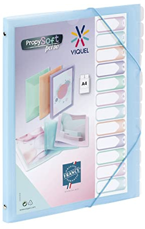 Viquel - Propysoft Organizer mit 12 Fächern, A4, anpassbar, Gummibandverschluss, durchscheinend blau