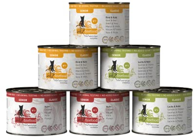 catz finefood Senior Collection Katzenfutter nass - Premium Nassfutter für Ihre Senior Katze - getreidefrei, ohne Zucker, hoher Fleischanteil, Vitamine & Mineralien (6 x 200g Dose)