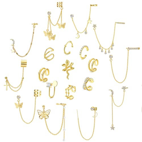Kakonia 19stk Ear Cuff Ohrringe Kette Ohrringe Helix Knorpel Clip On Wrap Ohrringe Verstellbare Manschetten Nicht Durchdringender Knorpel Einstellbare Ohr Cuffs Ohrklemme Dangle Ohrring Set für Damen
