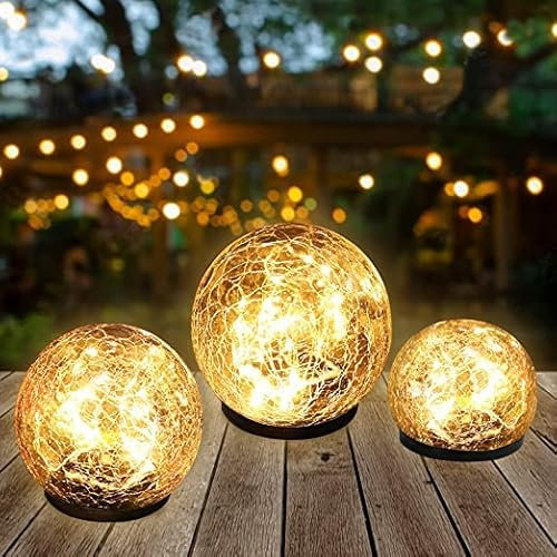 JIAXING Luces De Bola De Vidrio Craquelado, Luces Solares De Jardín Impermeable Encendido / Apagado Automático Para Macizo De Flores Camino Patio Impermeable Césped luces (3,9''-3 globo)