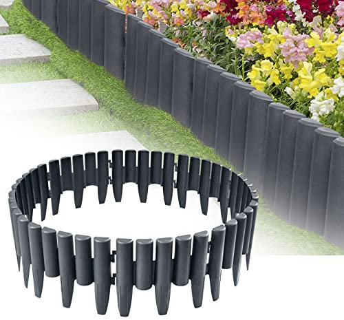XMTECH Gartenpalisade Rasenkante Palisade Beetumrandung, 2,8m Beeteinfassung Holzoptik, Anthrazit, 1 Element (L x H): 28 x 24cm - 10 Stück