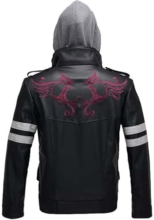 Suiting Style Alex Mercer Prototype - Chaqueta de motociclista de piel auténtica con capucha extraíble para hombre, Piel., L