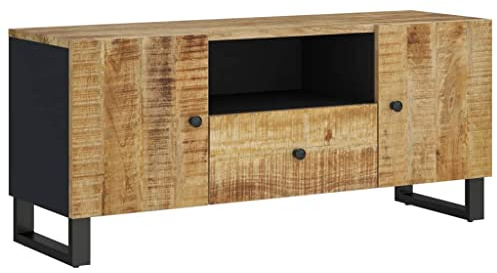 vidaXL TV Schrank, Fernsehschrank mit Stauraum, Fernsehtisch Lowboard mit Eisenbeinen, TV Board HiFischrank Sideboard, Massivholz Mango Holzwerkstoff