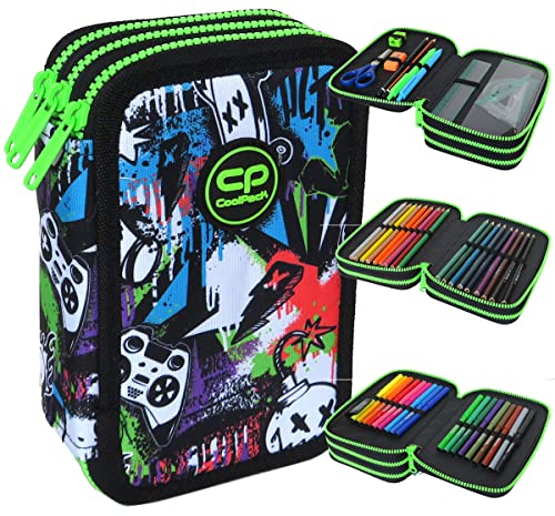 CoolPack XXL Federtasche Federmappe 3-Fach Schulstiftetui, dreifaches Federmäppchen, 3fach Federmäppchen für Mädchen, Jungen, Motiv PEEK A Boo/Guck-Guck