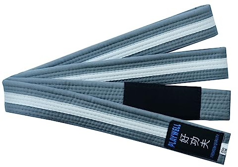 Playwell Cinturón de artes marciales para niños con rayas blancas (220 cm), color gris