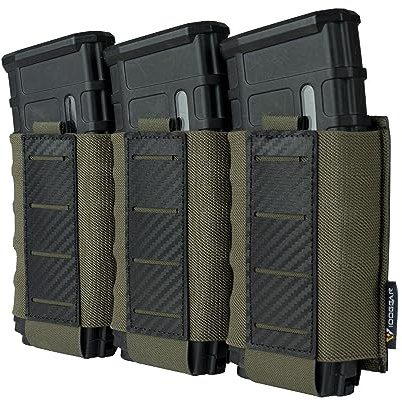 IDOGEAR Taktische 5.56 Triple Mag Pouch MOLLE Magazintasche Gewehr Magazinträger mit Kohlenstofffaser gemusterte PP Platte Fit für M4 M14 M16 AR15