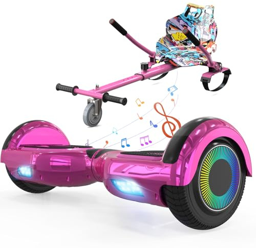 ELEKGO hoverboards para niños, hoverboard autoequilibrado de dos ruedas de 6,5 pulgadas con go-kart, con luces LED, altavoz Bluetooth, regalo para niños y adolescentes (Green+green KT)