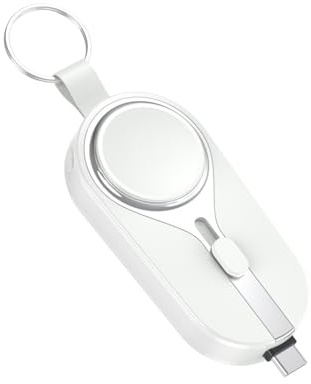 Portable Keychain Charger, 2 in 1 2000mAh Mini Portable Emergency Power Bank, Travel Keychain Charger for Watch, Smartphone, Tablet PC, Earphone (White)