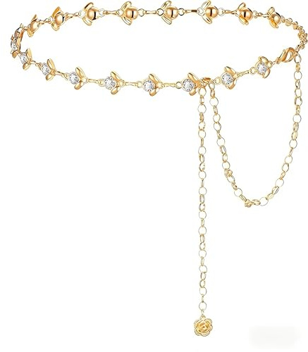 XZEIT Kettengürtel Damen für Kleider Taillenkette Kettengürtel Taille Damen Gold Gothic Orientalisch Boho Taillengürtel Gürtelketten Gold für Kostüm Schmuck 47 Zoll -120cm für Jeanskleider Jeans