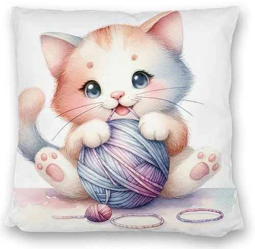 speecheese KatzenKissen satiniert Kissen satiniert Niedliches KätzchenKissen satiniert Süße Haustier Spielzeug Katze Spielt mit Wollknäuel