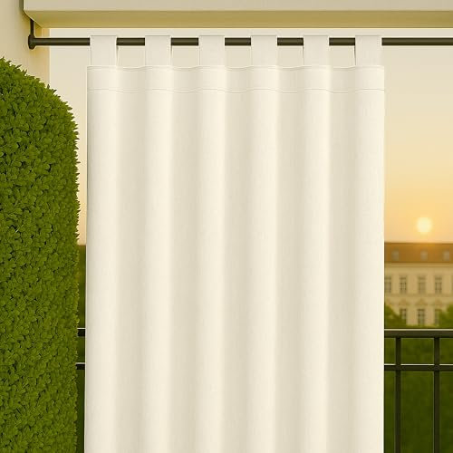 Byour3 - Tende Impermeabili Da Sole Per Esterno SU MISURA Con Passanti In Stoffa A Caduta Antimuffa - Tenda Laterale Gazebo Con Anelli In Tessuto X Terrazzo Balcone Pergola (Avorio, L.350 x 285H)