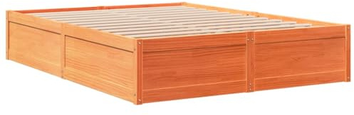vidaXL Massivholzbett, Holzbett Bett für Schlafzimmer, Bettgestell Bettrahmen mit Lattenrost, Doppelbett Modernes Design, Wachsbraun 160x200cm Kiefer
