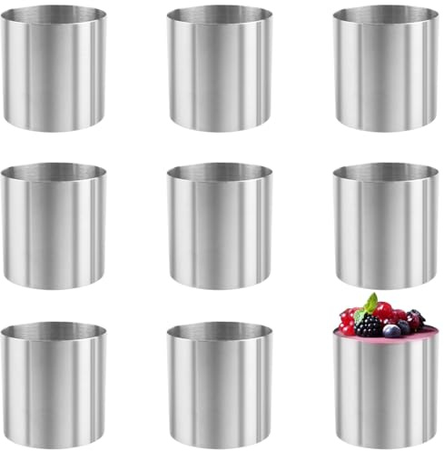 ZJIVQO 8pcs 5cm Cake Circles Mini Cheesecake Rings Cooking Circle Stainless Steel Mini Baking Circle for Cooking Crumpets Eggs Pastry Mousse Desserts, Silver