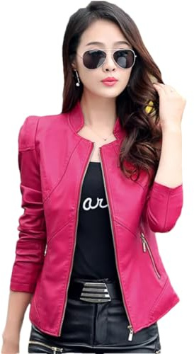 Alloaone Damen Echtlederjacke Schaffell Oberbekleidung Damen Echtlederjacke rose red XXL