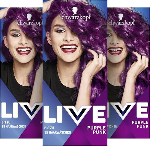 Schwarzkopf LIVE Ultra Brights Semi-Permanente Haarfarbe 094 Purple Punk (3 x 142,5 ml), Coloration für intensive oder pastellige Farbergebnisse, hält 12–15 Haarwäschen, mit Pflege-Conditioner