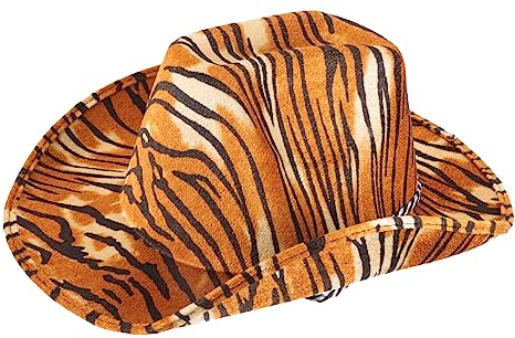 Vaguelly Cowboyhut mit Tigerfellmuster aus Eva Verstellbar für Dschungelparty und Cosplay Eleganter Hut zum Verkleiden und Partydekoration