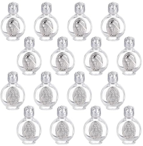 WEBEEDY 16 botellas de agua bendita vacías en relieve, mini botellas decorativas de 1 ml, recipiente de agua bendita, regalos de iglesia portátiles con tapa para decoración de Pascua 2 estilos
