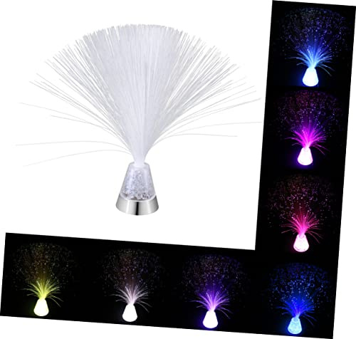 HOMSFOU Glasfaserlampe mit LED Acryllicht und Kristallsockel, Weiß | 3 Aaa Batterien, Abs Gehäuse, Farbwechselnde Stimmungsleuchte für Partys