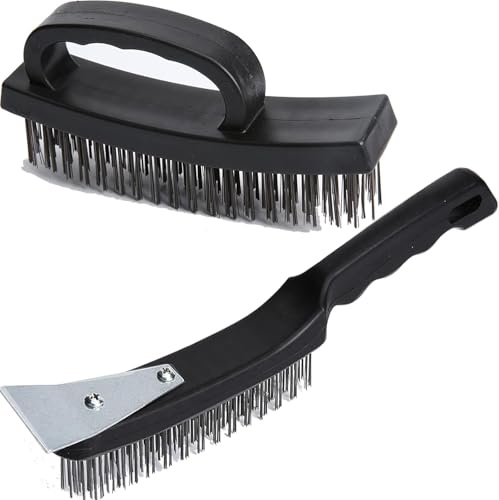 Robustes Drahtbürsten-Set zur Rostentfernung & intensiven Reinigung - 2 Edelstahl-Bürsten mit ergonomischem Griff für Grill, Metall, Beton & Fliesen
