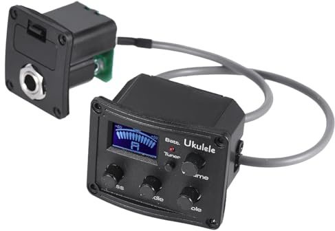 Kisangel Ukulele Piezo Tonabnehmer mit Band-EQ Equalizer & LCD-Display Tuner - Präzise Stimmung für Lauträume, Batteriestandsanzeige & Digitales Tuning