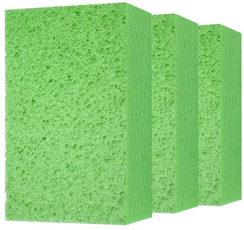 Cleaning and Washing Sponge, 3 Pack Large Extra Thick Heavy Duty Sponge Multi-Purpose for Kitchen Bathroom Bike Boat Car, Natural Cellulose Sponges 4 X 6 X 2 (Green)