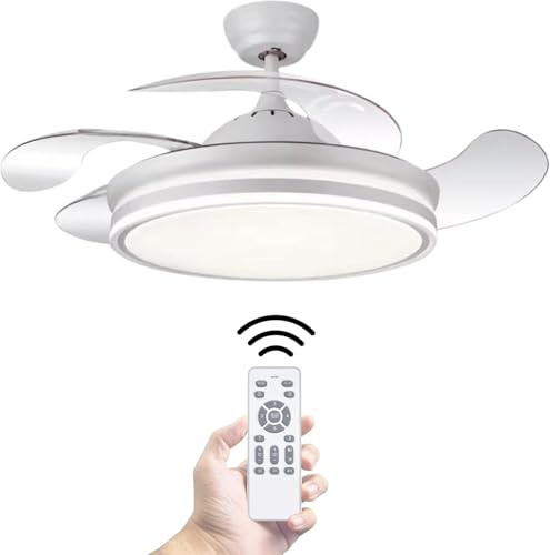LUMIKING Ventilador de Techo con Luz LED 48W – Motor DC Silencioso – Aspas Retráctiles – 6 Velocidades, Luz Cálida, Día y Fría (3000K-6500K) – Temporizador – Ø92 cm, Mando Incluido (92 cm)