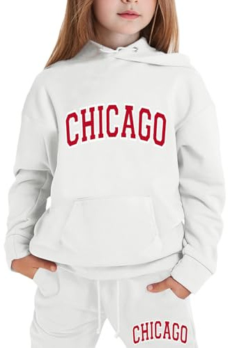 Ensembles 2 pièces pour filles d'automne avec capuche Chicago - Survêtements pour tout-petits décontractés à manches longues - Ensembles de jogging avec lettres graphiques - Pantalons de survêtement
