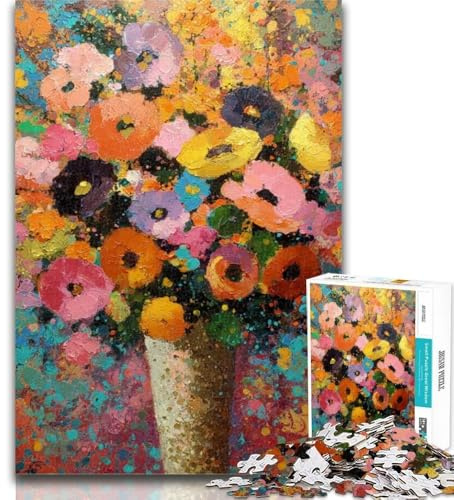 Puzzles pour Adolescents 1000 pièces Fleurs dans Un Vase Peinture 1000 pièces pour Adolescents, Staycation Kill Time avec des pièces entièrement emboîtables de Formes aléatoires 26x38cm