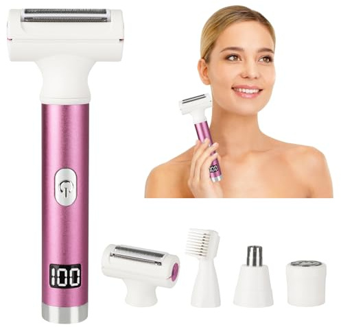 Rasoir électrique 4 en 1 à affichage LED pour femme, rasoir sans fil humide/sec, indolore, polyvalent pour jambes, bras, bikini, violet