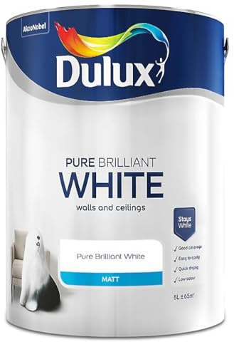 Pure Brilliant White Walls & Ceilings Matt Emulsion Paint 5L – Smooth Creamy Finish, Quick Dry, Low VOC, Easy Application for Interior Walls & Ceilings