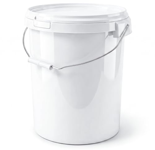 Invigortex 25 Litre White Food-Grade Plastic Bucket with Metal Handle - Heavy-Duty Polypropylene Pail - Tamper-Evident Security Tab- Recyclable - 25L Industrial Container (1)