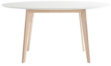 Miliboo Tisch oval 150 cm Weiß und helles Holz Leena