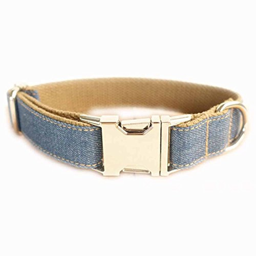 Hundehalsband Verstellbare Denim Hundehalsung Hundhalskette Jeans Hundeband Klickverschluss Dog Choker Martingal Welpen Klein Mittlere Große Hunde (S, braun)
