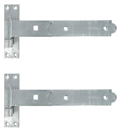 Merriway BH06858 (2 Pcs) Gate Hinges Heavy Duty Hook and Band Straight Flat Galvanised - Pack of 2 Pieces