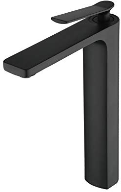 Beelee Einhebel Waschtischarmatur Hoch Badezimmer Wasserhahn mit einzelnes Loch Kaltes und Heißes Wasser Vorhanden, Mattschwarz, BL6790BH