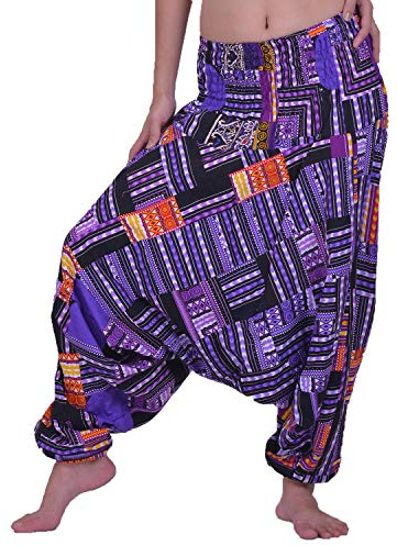 Lofbaz - Pantaloni Harem femminili per yoga, stile patchwork, boho, hippie, bohémien, Aladino, unisex - Viola - Taglia Unica
