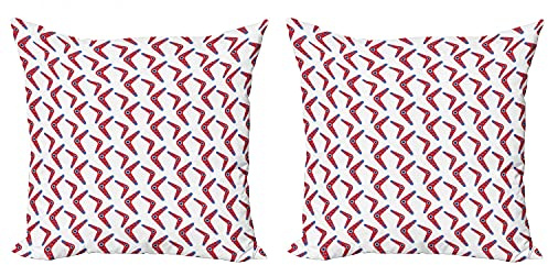 Ambesonne Aboriginal Throw Pillow Cushion Cover Pack of 2, Boomerang Style Motifs with Ornamental Art, Zippered Double-Side Digital Print Decor, 20, Vermilion Multicolor