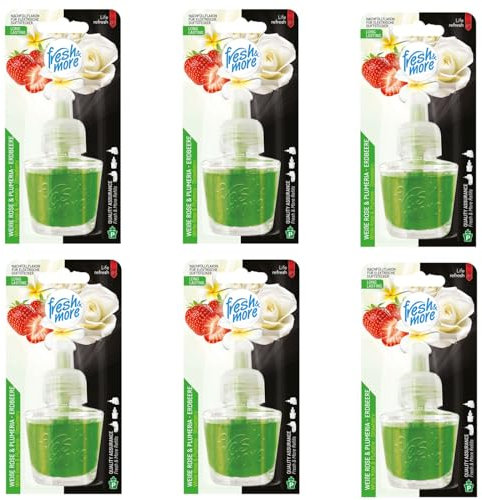 Fresh & More Nachfüllflakons für Duftstecker (6er Pack) Weiße Rose - Plumeria & Erdbeere, 19ml