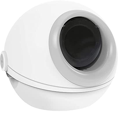 AllPetSolutions Modern Hooded Cat Litter Box With Carbon Filter - Odour Free - Easy To Clean Kitten Toilet Tray With Swing Flap Door - Waste Poop Scoop in White/Grey