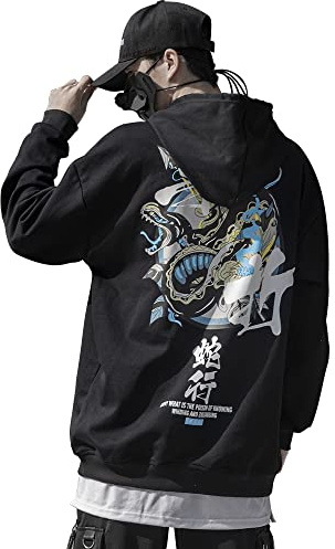 XYXIONGMAO Techware Graphic Hoodies Street Streetwear Hoodie Japanese Oversized Black Mens Hip Hop Sweatshirt