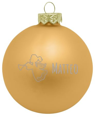 Deitert Weihnachtskugel mit Wunschtext Gravur, Ø 8cm, personalisierte Christbaumkugel aus Glas (matt), Individueller Weihnachtsbaumschmuck Namen oder Spruch, Engel-Motiv, Gold