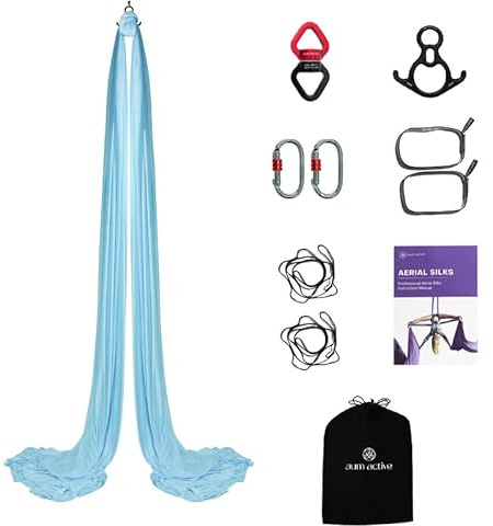 aum active Aerial Silks Yoga Swing Kit 11 Yards | Durable for Home Gymnastics Acrobatic Flying Yoga | Tricot Fabric with Hardware, Swivel & Guide(Rigging Point Up to 18ft)