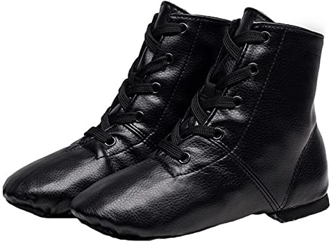 Tanzstiefel PU-Leder Jazzschuhe Geteilte Sohle Leichte Schnürung Weicher Boden Für Kinder Und Erwachsene Frauen,Schwarz,40 EU