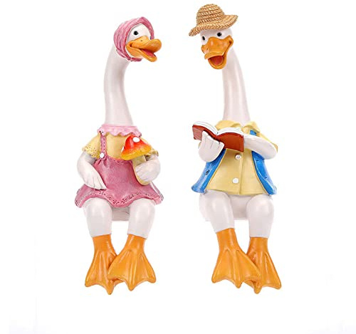 LIBOOI Statues de jardin en forme de canard - Couple de poules - Figurines de jardin en résine - Décorations d'intérieur et d'extérieur pour cour