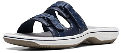 Clarks Cloudsteppers Women's Breeze Piper Slide Sandal, Navy Synthetic, 7 Medium US