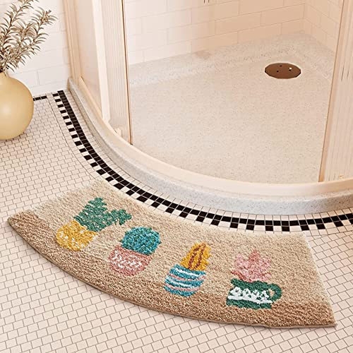 PRELGOSP Badteppich Eckdusche, Gebogene Badezimmerteppich rutschfest Duschvorleger Eckdusche, Waschbar Eck Duschmatte Badematte für Runddusche, Badematte Halbrund,E,40 * 75cm